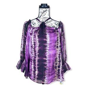 INC Womens Purple Tie Dye Long Sleeve Halter Top- M